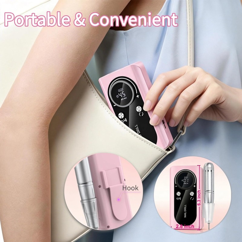 Electric Nail Drill Professional: 45000RPM Rechargeable Nail File with Bits