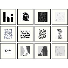 Golden State Art, 12x12 Aluminum Frame for 8x8 Photo Display - Metal Wall Mounting Square Photo Frame Collection with Ivory Color Mat and Real Glass (Black 12-Pack)