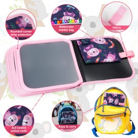 Qrytoi Erasable Book Doodle Set for Kids,Magic Drawing Book for Kids,Reusable Drawing Book 12 Watercolor Pens 14 Page Drawing,Road Trip Car Game Writing Painting Set for Boys and Girls (Koala)