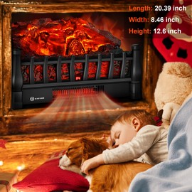 Electric Fireplace Logs Inserts Heater with Infrared Remote Controller 5 Flame Brightness 24 H Timer Overheating Protection for Home and Office Decor Black