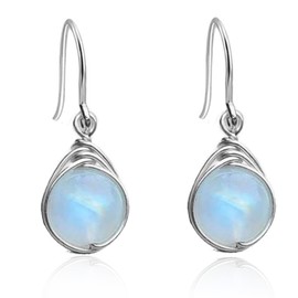 Natural Moonstone Drop Earrings, Silver Drop Dangle Earrings, Dangle Hoop Earrings Moonstone, Hypoallergenic Earrings Jewellery Gifts for Women Girls