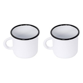 Madacha 2 Large Metal-Enamelled Mugs - White - 400 ml