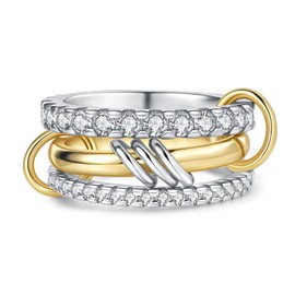 HOSICRON Gold Stackable Rings for Women Non Tarnish, 18k Gold Plated Cubic Zirconia Rings, Silver Gold Multi Ring Mixed Metals Stack Rings Set (6)