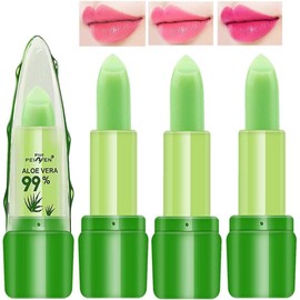 Aloe Vera Lipstick, Aloe Vera Lip Balm, Moisturizing Crystal Jelly Lipsticks, Organic Color Change Lipstick, Long Lasting Nutritious Lip Balm, Magic Temperature Lip Gloss for All Ages (3)