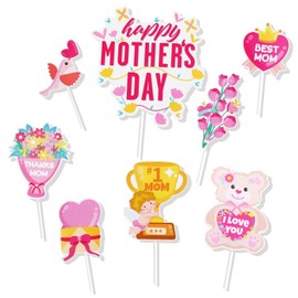 HOWAF - Decoraciones para cupcakes para el día de la madre, 8 piezas para decoración de pasteles para cumpleaños de mamá, púas de magdalenas rosas para decoración de pasteles del día de la madre, suministros de decoración de pasteles con temática del día