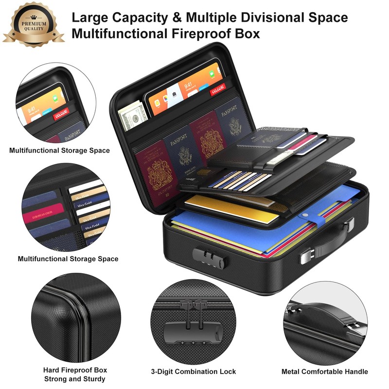 COLCASE Fireproof Document Box, Hard Fireproof Case with Lock Hard-Shell