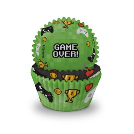 Anniversary House Pack of 75 Gaming Party Cupcake Baking Cases | J144,Green & Black