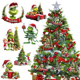 Joyoldelf Grinch Christmas Decorations - 6Pcs Christmas Ornaments Grinch Pendants for Hanging on Xmas Tree, Christmas Tree Decorations Indoor Home Party Gifts