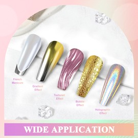 Gold Silver Chrome Nail Powder, Metallic Mirror Effect Pink Light Purple Champagne Chrome Powder for Nails, Unicorn Iridescent Holographic Nail Pigment Glitter Dust for Nail Art Decoration