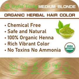 100% Organic Henna Hair Color – Natural, Chemical-Free Hair Dye for Rich, Vibrant Color & Gloss – Grey Coverage, Safe for All Hair Types, Vegan Non-Toxic, Herbal Hair Treatment (MEDIUM BLONDE)