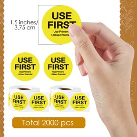 Epakh 2000 Pcs Use First Stickers Food Service 1.5 Inch Inventory Control Labels for Restaurant Permanent Adhesive Food Circle Dot Label Paper (Yellow)