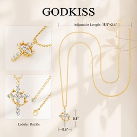 GODKISS Crown Cross Necklace for Women-Trendy Silver Cubic Zirconia Pendant Necklaces Dainty Simple Silver Cross Pendant Necklace Cute Minimalist Jewelry