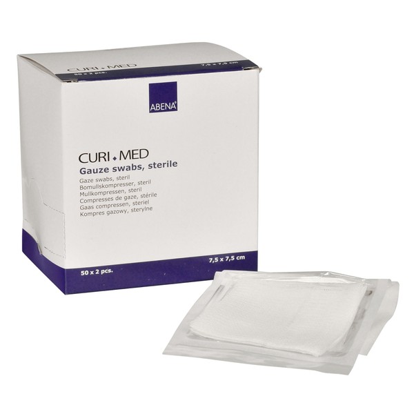 Curi-Med Sterile Gauze Swabs White 7.5 x 7.5 cm Pack of 100