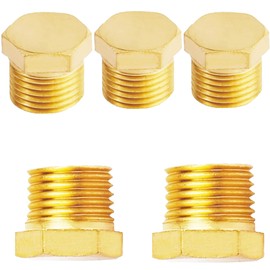 AOPANDA 1/8 NPT Adapter Brass pipe plug, 1/8 NPT plug Hex Head Plug with Thread for Pipe Fittings (5 Packs)
