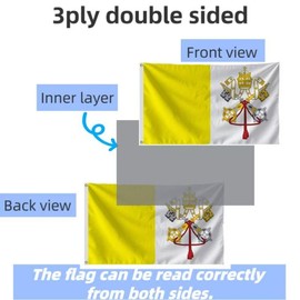 Double Sided 3ply Vatican City Flag 3X5FT, with Shading Cloth Inside,Flag of Vatican City Flags for Outdoor and Indoor Decor Banner, UV Resistant and Garden Yard Polyester Flags with Brass Grommets. (Double, 3X5)