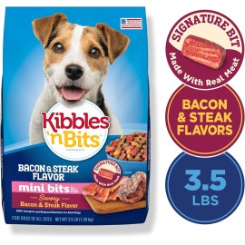 Kibbles 'n Bits Dog food bacon&Steak Flavor Dry Dog Food,Mini Bits Small Breed Savory 3.5 lb.Bag