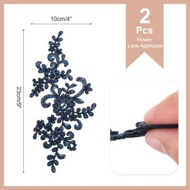 sourcing map 2 Pcs Flower Lace Appliques 3D Embroidery Lace Patch Sewing Addition Embellishments for Wedding Bridal Dress Clothes DIY Crafts Accessories Lace Decoration, Navy Blue (23cm)
