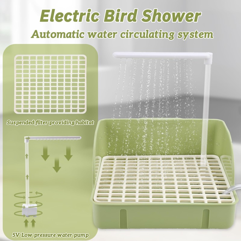Automatic Bird Bath with Pump, Parrot Bathtub with Anti-Bite Cord
