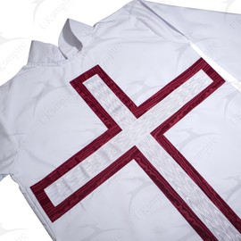 Premium Masonic St. Thomas of Acon Tunic Robe Cotton/Polyester Blend Superior Fabric – Moiré Ribbon Cross, Knights Templar, White, 3X-Large