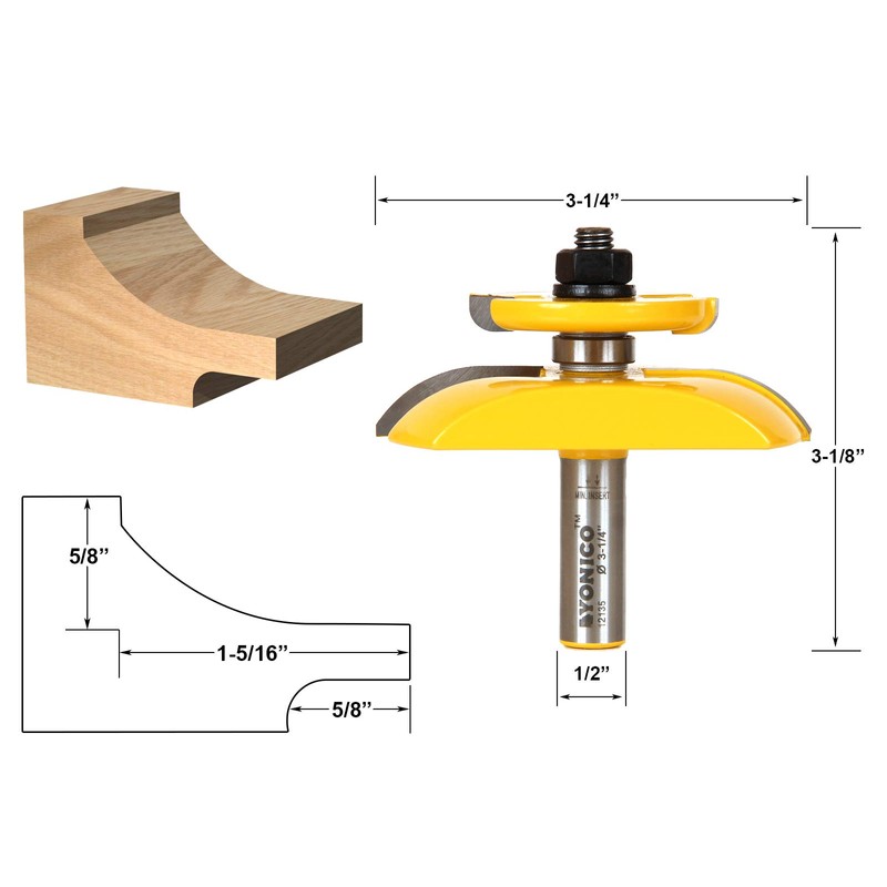 YONICO Router Bits Raised Panel with Back Cutter 3-1/4-Inch Cove