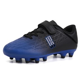 brooman Kids Firm Ground Soccer Cleats Boys Girls Athletic Outdoor Football Shoes (9,Blue Black)