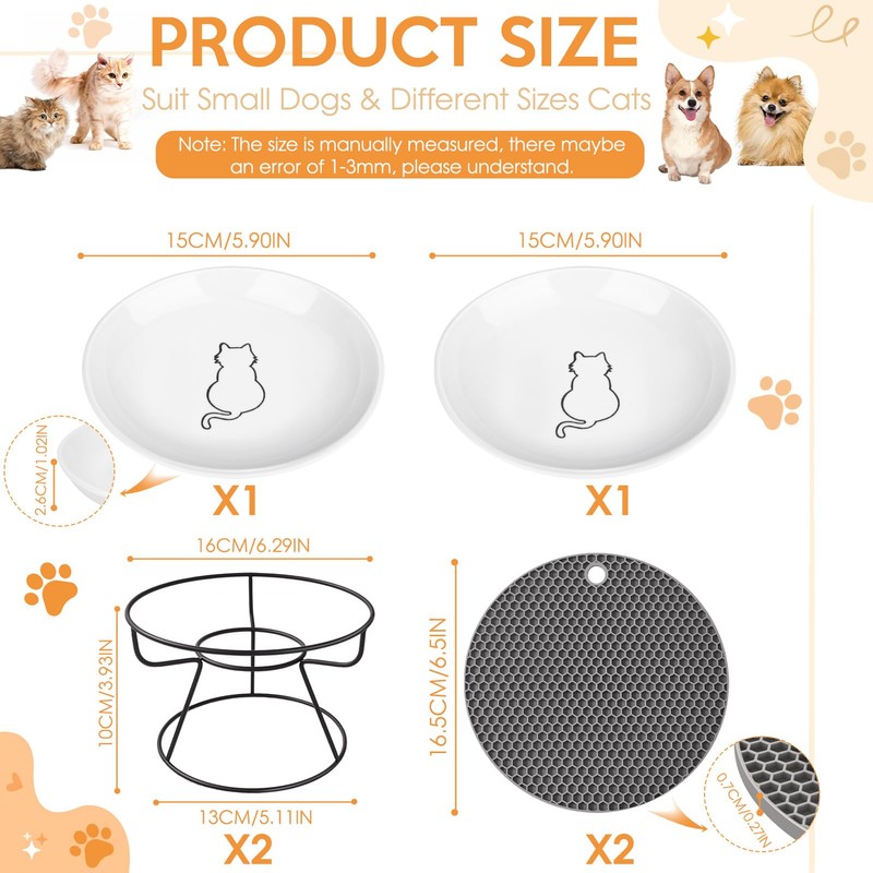 FoiiLiio Ceramic Cat Feeding Bowl Set of 2