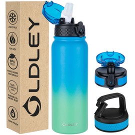 Oldley Insulated Water Bottle 20oz Water Bottles with Straw, Stainless Steel Water Bottle with 3 Lids, Double Wall Vacuum Bottles for Adult Kids, Sports Bottles for School Travel, Tropical Rainforest