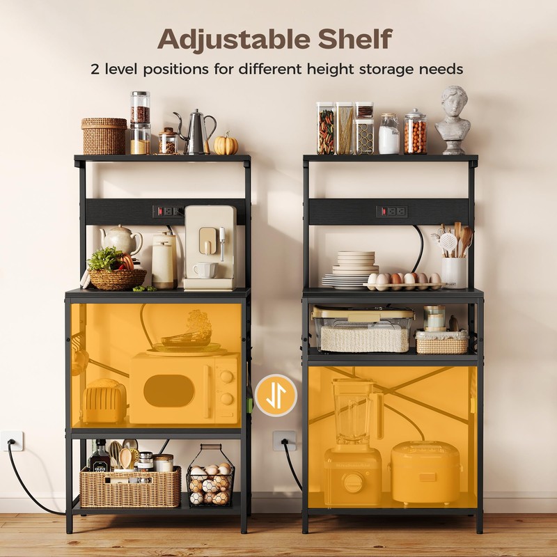 SUPERJARE Kitchen Bakers Rack with Power Outlet, Coffee Bar Table