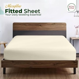 Rohi 40cm Deep Microfibre Small Double Fitted Sheet – Comfy Soft & Breathable Deep Fitted Sheet with Elasticated Corners – Hypoallergenic & Durable 4FT Bed Sheet (Cream, 122 x 190cm)