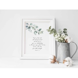 Trust in the Lord Wall Art Proverbs 3 5-6 Bible Verse Quote Christian Botanical Prints UNFRAMED 8x10 Crafty Cow Design