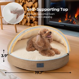 Veehoo Dog Cat Cave Bed with Hooded Cover, Removable Washable Round Beds with Removable Hood, Cozy Cave Burrow Dog Bed with Anti-Slip Bottom for Small Medium Dog Cat Pet, Khaki 20"