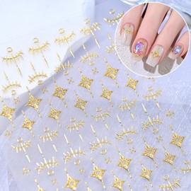 Gold Nail Stickers Star Nail Art Stickers with Ombre Design Circle Nail Decals for Nails Art 5D Self Adhesive Nails Supplies for Women Girls Kid Manicure Decoration 2 Sheets