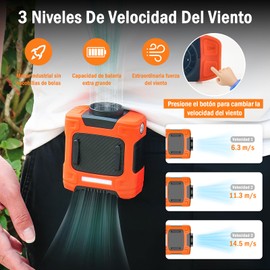 Ventilador de Cintura, 10000mAh Abanico Recargable, con Linterna LED, Correa, Gancho, Banco de Energía y 3 Velocidades, para Camping, Viajes, Picnic, Barbacoa, Lugar de Trabajo, Oficina