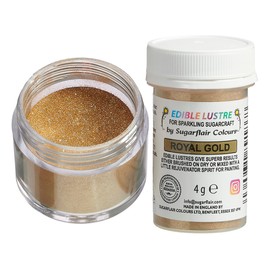 Sugarflair Royal Gold Edible Lustre Dust (E171 Free), Add a Lustrous Shine to Cakes or Decorations. Brush On or Add Rejuvenator to Create Eye-Catching Edible Paint - 4g