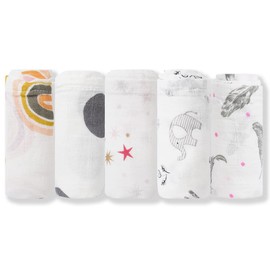 Norinori Muslin Squares Baby Muslin Cloths- 5 Pack Baby Cloth 60x60cm 100% Pure Cotton Super Soft Breathable Newborn Essentials Perfect Shower Gifts