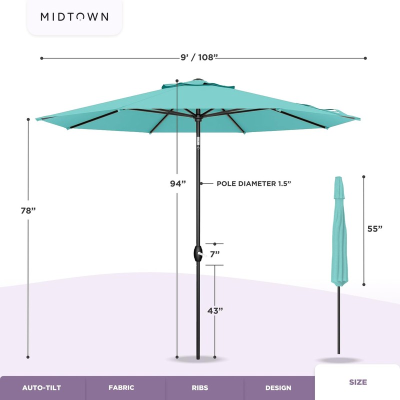 Midtown Umbrellas 10-Year-No-Fade - 9 Ft - UV Proof Ebony