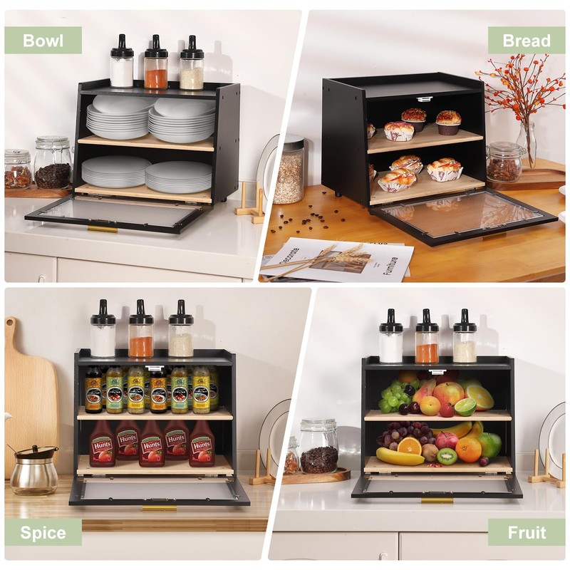 Cibeat Bamboo Bread Box for Kitchen Counter, Double Layer Large