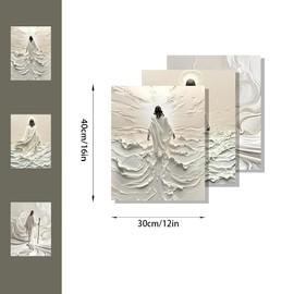 GSJMWD 3pcs Jesus Walking on Water Wall Art Natural Wood Framed Religious Wall Decor Christian Paintings for Living Room Bible Verses Pictures for Bedroom Modern Christian Canvas Art 30x40cm
