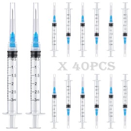 40 Pcs -3ml Luer lock Syringes with 25ga Needle, Individually Packaging Disposable Plastic Syringes and Needles for Scientific Labs, Industrial, Animal and Pet Supplies
