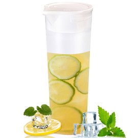 Clear Plastic Water Carafe with Lid, 34 OZ Round Base Pitcher for Iced Tea, Juice, Milk, Lemonade, and Other Beverages