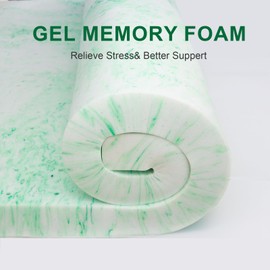 BedsPick Mattress Topper Twin XL 3 inch,Gel Infused Memory Foam Mattress Pad,College Dorm Extra Long Twin XL Single Bed Toppers,Ventilated and Breathable,Green-White