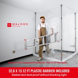 Happybuy Dust Barrier Poles, 12 Ft, 4 Telescoping Poles, Carry Bag, 32.8x13.12 Ft Plastic Film, Interior Decoration, Painting Projects