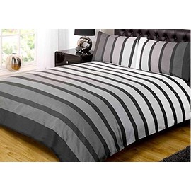 Soho Black Stripe Duvet Cover Quilt Bedding Set, Black White Grey, 2 pcs, Single by Rapport