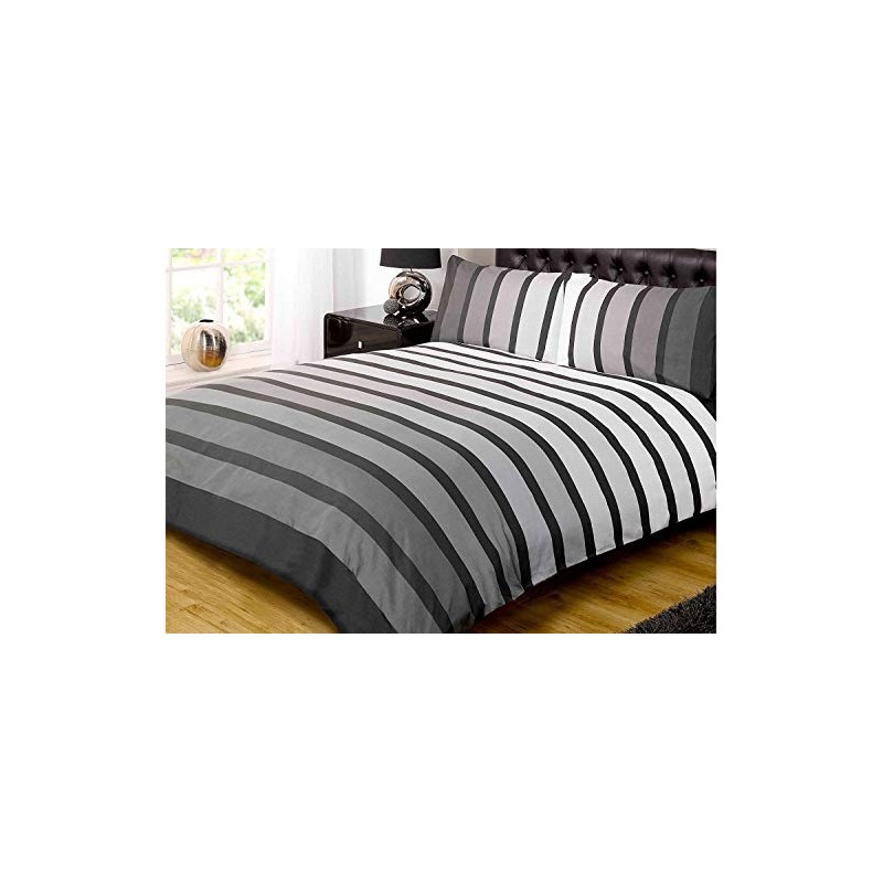 Soho Black Stripe Duvet Cover Quilt Bedding Set, Black White