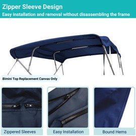 SavvyCraft 4 Bow Bimini Top Replacement Cover 10 Feet Long, Durable Marine Grade Canvas Sun Shade Boat Canopy, Easy Install Zipper Sleeves, 4 Bow 120 inches Long, 85-90 inches Wide, Navy Color