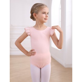 MdnMd Dance Ballet Leotards for Girls Toddler with Skirt Combo Ballerina Dresses Outfit Ruffle Sleeve Glitter(Ballet Pink, 2-4 Years)