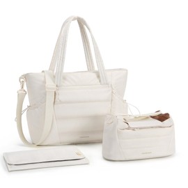 mommore Diaper Bag Tote with Stroller Organizer Large Capacity Baby Puffer Bag 3 Pcs with Changing Pad for Travel, Hospital