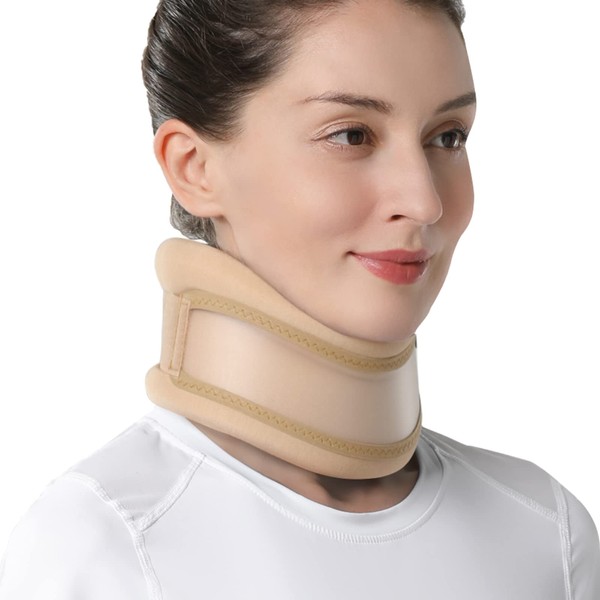 Velpeau Neck Brace -Foam Cervical Collar - Soft Neck Support Relieves Pain & Pressure in Spine - Wraps Aligns Stabilizes Vertebrae - Can Be Used During Sleep (Dual-use, Brown, Large, 3.3″)