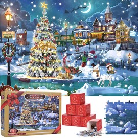 Christmas Advent Calendar 2024 Jigsaw Puzzles for Kids Adults, 1008 Pieces 24 Days Surprise Countdown Calendars Holiday Puzzles Gift, Funny Christmas Game Gift Home Decorations