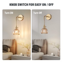 PiWWPi Vintage Wall Sconces Set of 2 with Cognac Tulip Glass Shade Brass Sconces Modern Wall Lighting Fixture with Switch for Bedroom Bedside Doorway